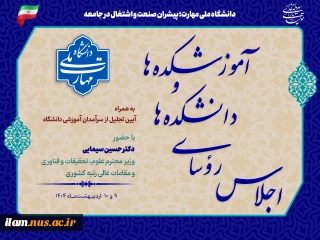 اجلاس سراسری رؤسای دانشکده‌ها و آموزشکده‌های دانشگاه ملی مهارت سراسر کشور و مراسم تجلیل از سرآمدان آموزشی دانشگاه با حضور مقامات دولتی و مسئولین دانشگاهی، در دانشکده شریعتی تهران برگزار می‌شود